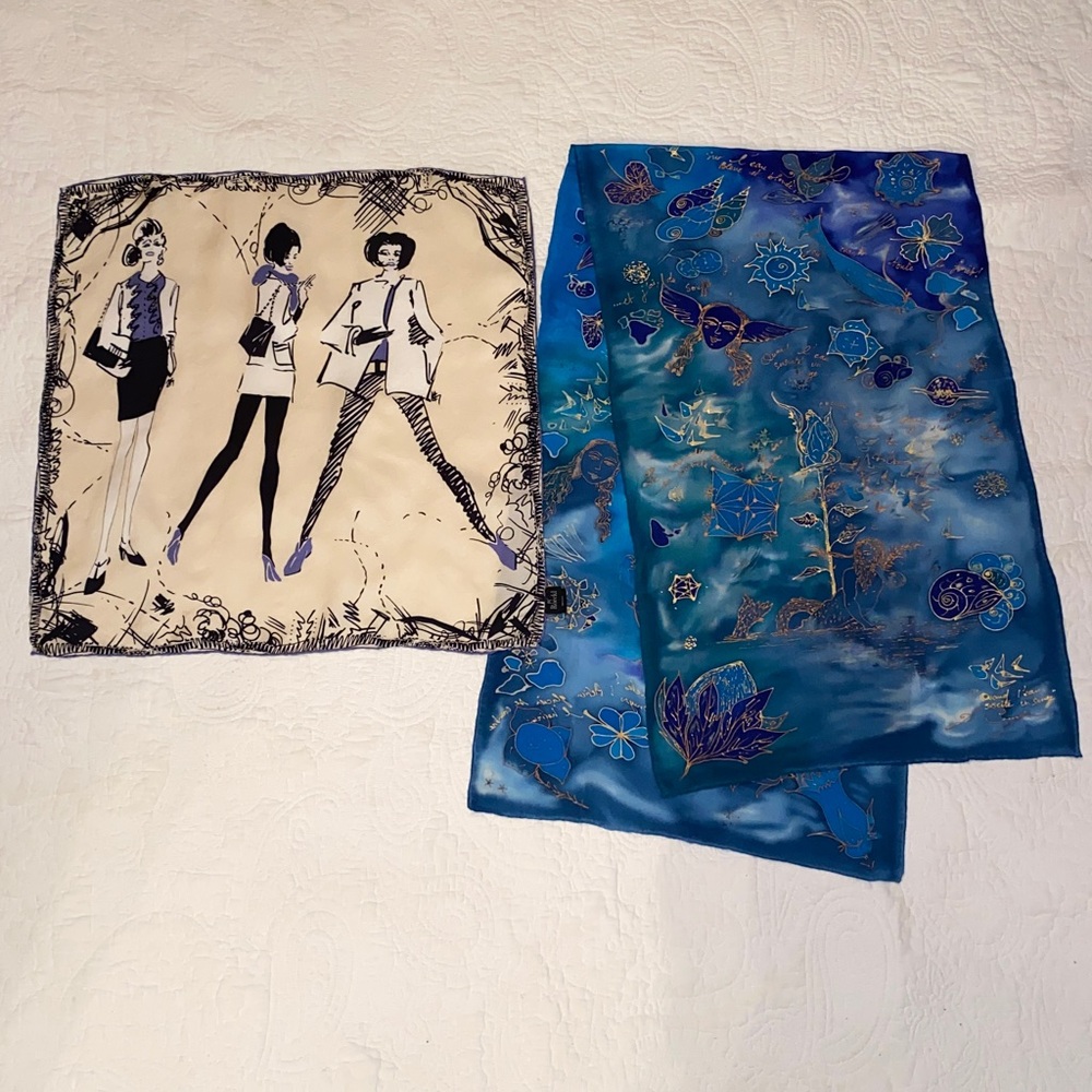 Gorgeous Aquatic Hand painted & Roeckl silk scarfs lot